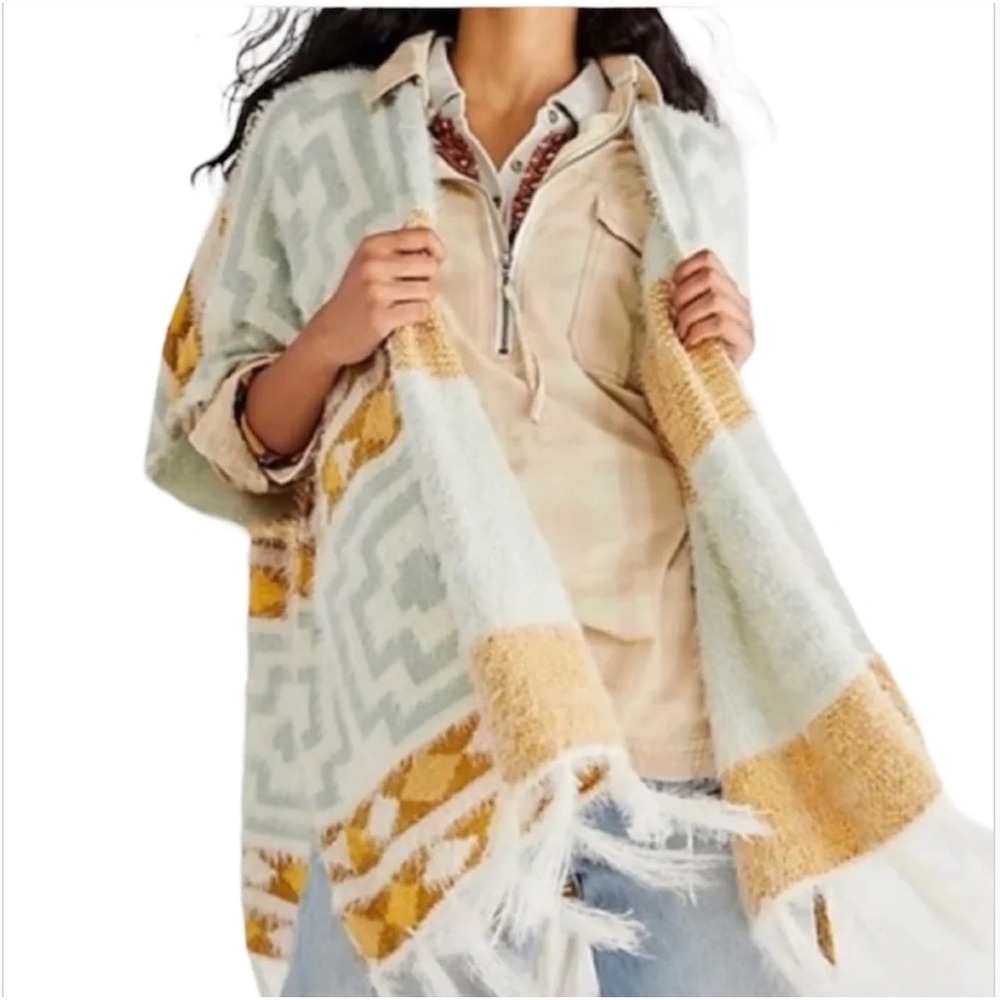 Free People Diamondback Cozy Kimono Poncho OS Southwestern Geometric Fall Boho